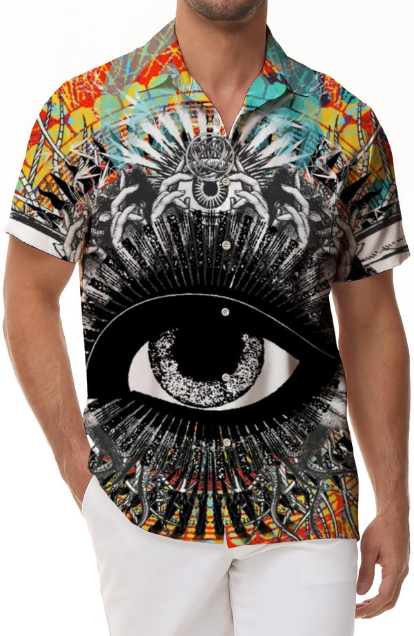 Egyptian Summer Art Black and White Eyes Casual Short Sleeve Shirt Men's Casual Street Loose Breathable Fashion Tops