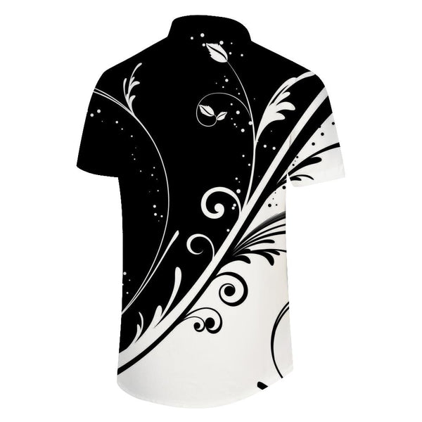 
Black and white pattern 3d digital printing men's casual loose vacation tropical Hawaiian button-down lapel short-sleeved shirt
                