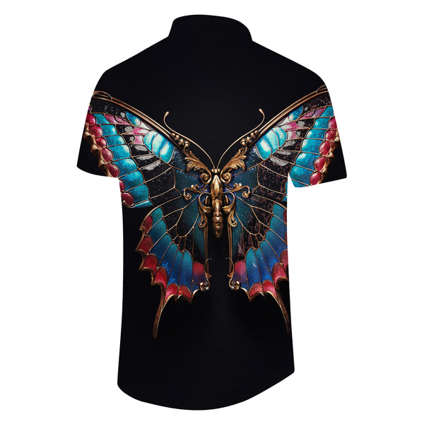 
Black fantasy and elegant butterfly brooch street shirt men's fun and slightly elastic daily travel tops Hawaiian shirts
                