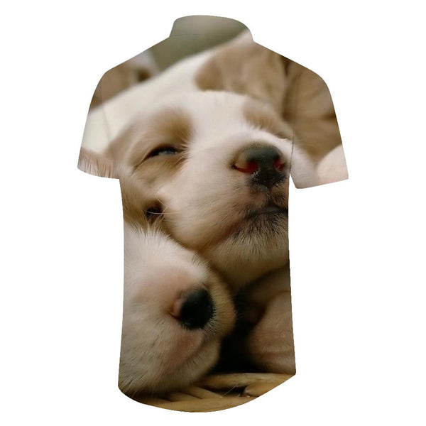 
Cute Puppy Print Men's Casual Simple Loose Street Shirt Button-down Summer Hawaiian Style Short Sleeve
                