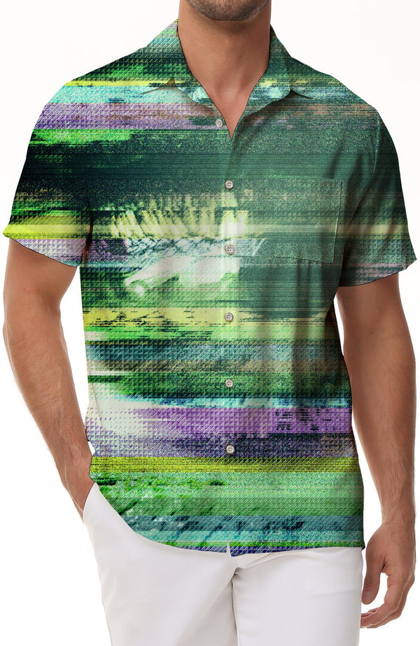 New color mosaic pattern print summer men's sports shirt beach fashion print shirt fashion beach button down