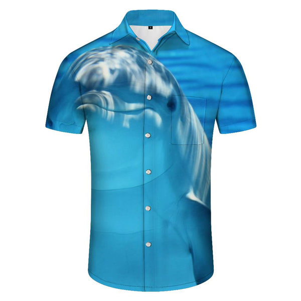 
3d deep sea dolphin men's casual style button short sleeve shirt tropical four seasons button lapel pocket Hawaiian shirt fashion shirt short sleeve
                