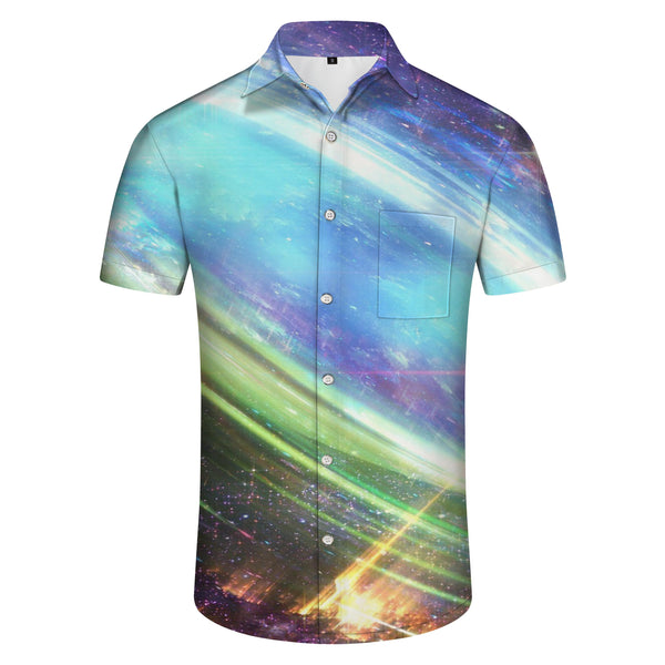 
Fantasy color silver overseas space science fiction men's loose casual Hawaiian button lapel interstellar short-sleeved shirt unique
                