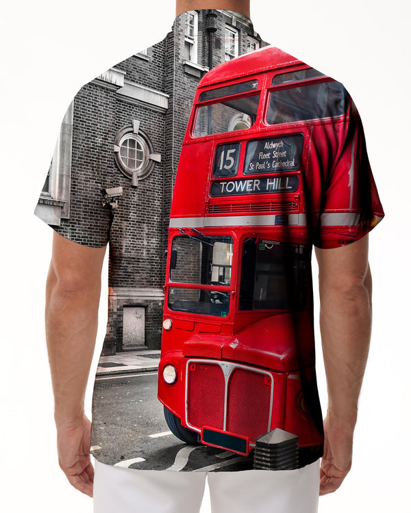 
London Street Bus Red Men's Casual Short Sleeve Shirt Hawaiian Button Comfortable Lightweight Breathable Clothing
                