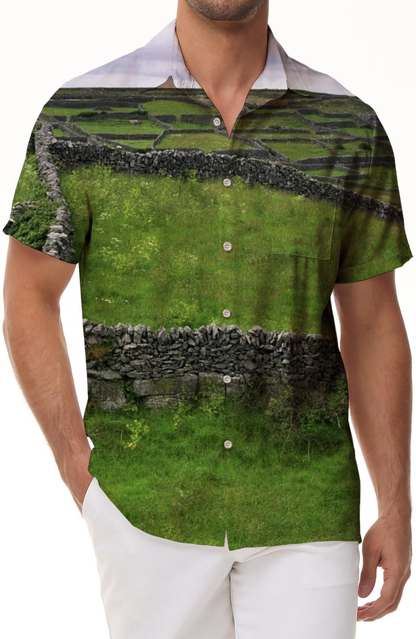 Wild Grass Men's Fashion Personality Lapel Printed Button Shirt Printed Casual Short Sleeve Hawaiian