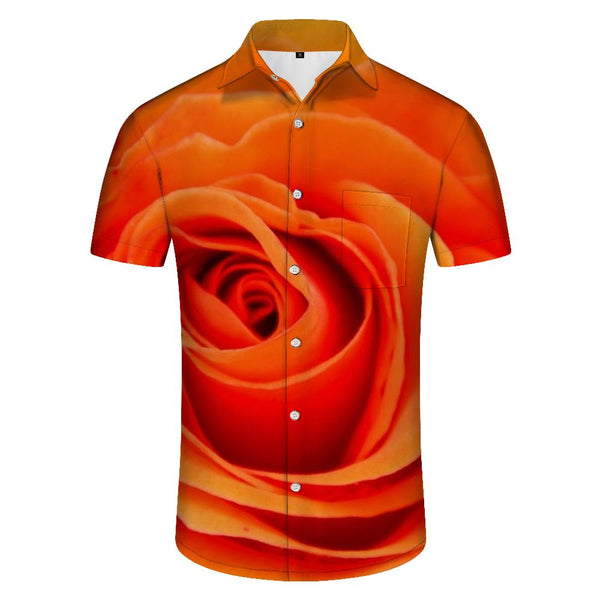 
Orange Rose Men's Casual Button Short Sleeve Cuban Shirt Print Four Seasons Hawaiian Button Pocket Button Shirt Flowers
                
