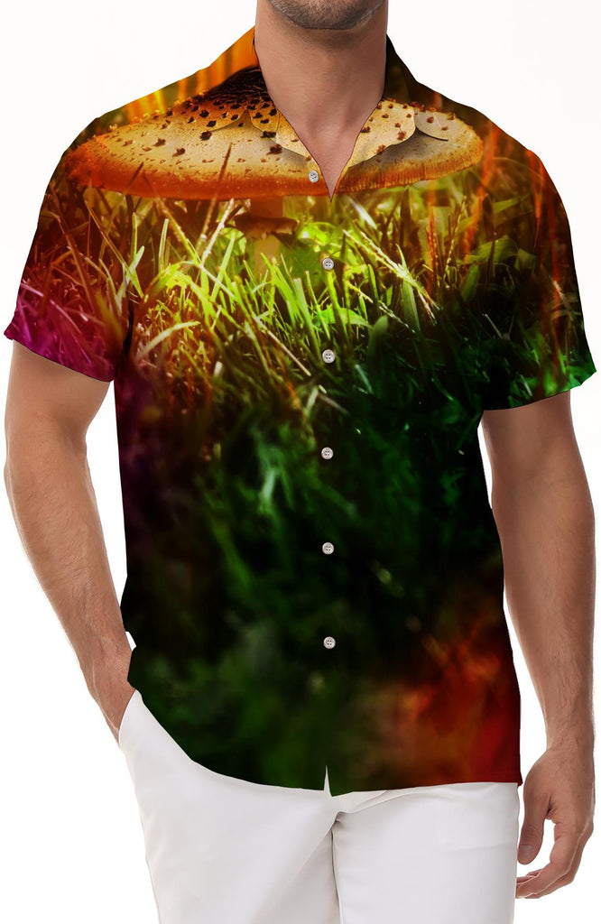 Green Plant Men's Short Sleeve Four Seasons Summer Lapel Rainbow Colorful Beach Tropical Hawaiian Casual Wear