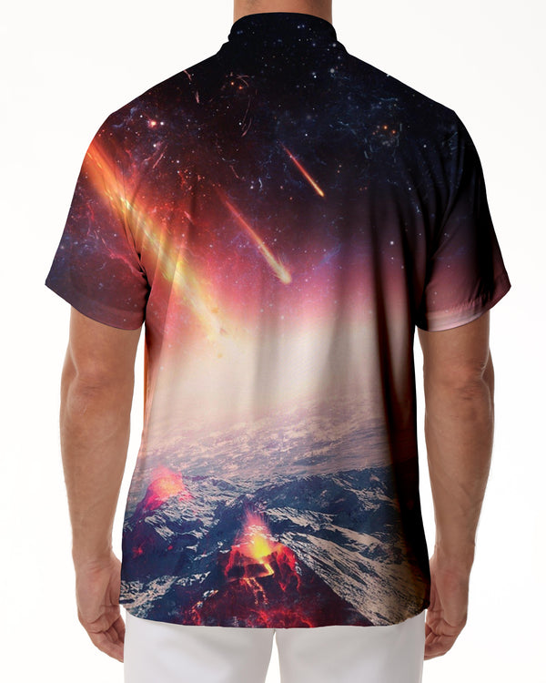 
New meteor shower 3D printed single button shirt creative planet element fashionable fun short sleeve shirt cool
                