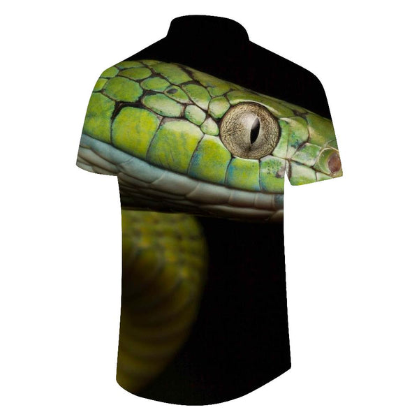 
Green snake 3D men's short-sleeved shirt print fun animal print pattern hip-hop trendy clothing lapel casual tops
                