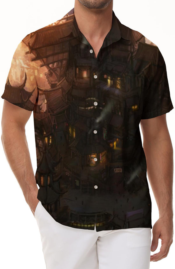 Ancient Design Building Men's Short Sleeve Shirt Casual Lapel Pocket Button Shirt Vacation Beach Summer