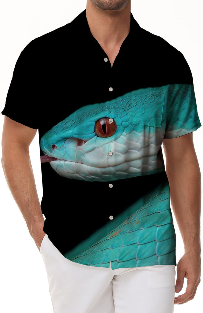 Short-sleeved tops for men 3D animal print alternative fashion snake print summer short-sleeved shirt personality lapel short-sleeved shirt casual