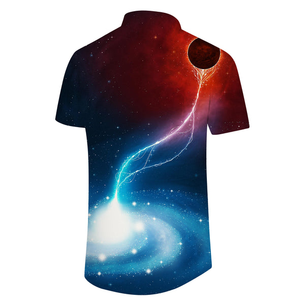 
Blue and red fantasy fashion holiday beach short-sleeved men's loose top tropical Hawaiian lapel short-sleeved regular style
                