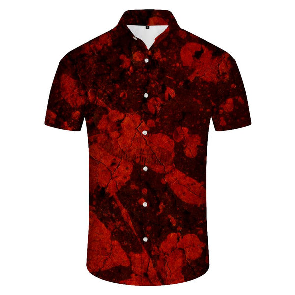 
Men's short sleeve shirt abstract blood splash design casual button down shirt with pockets suitable for summer beach vacation wedding
                