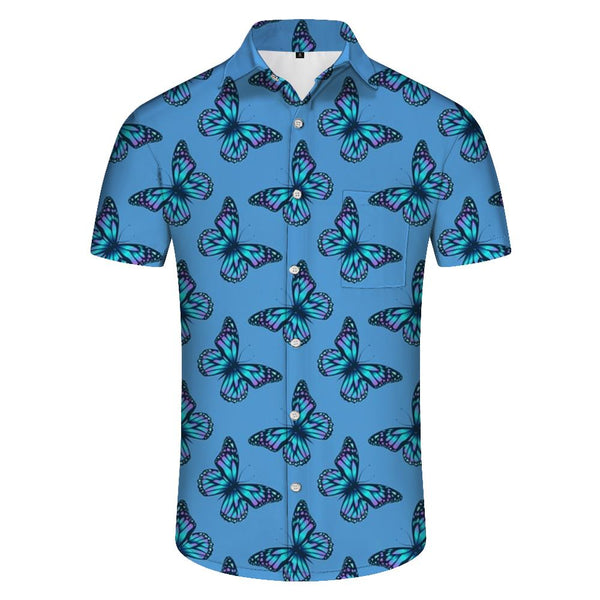 
Mysterious Blue Butterfly Men's Casual Loose Fashion Daily Simple Tropical Hawaiian Lapel Button-down Shirt Short Sleeve
                