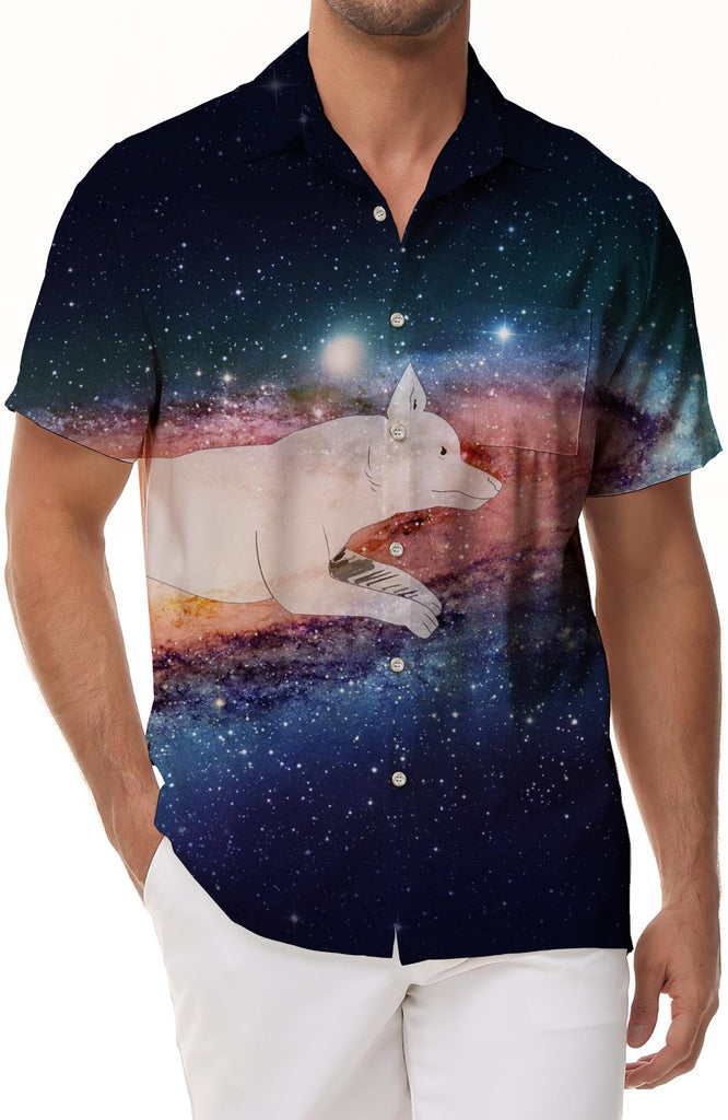 Outer Space Galaxy White Fox Men's Casual Shirt Hawaiian Shirt Short Sleeve Button Shirt Tops Suitable for Beach Vacation Leisure