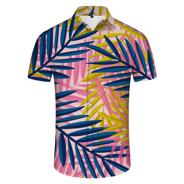 
Summer men's casual shirt beach seaside Hawaii short sleeve button beach vacation tropical loose shirt
                