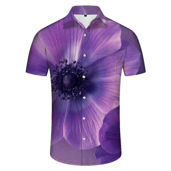 
European silver anemone 3d digital printing men's casual street short-sleeved shirt Hawaiian short-sleeved seaside beach clothing
                