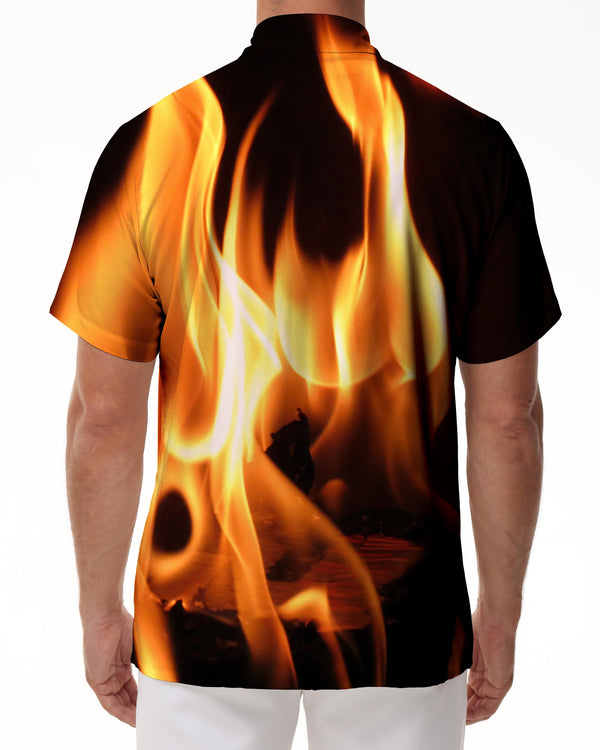 
Blazing flame print pattern men's loose short-sleeved street casual holiday style retro
                