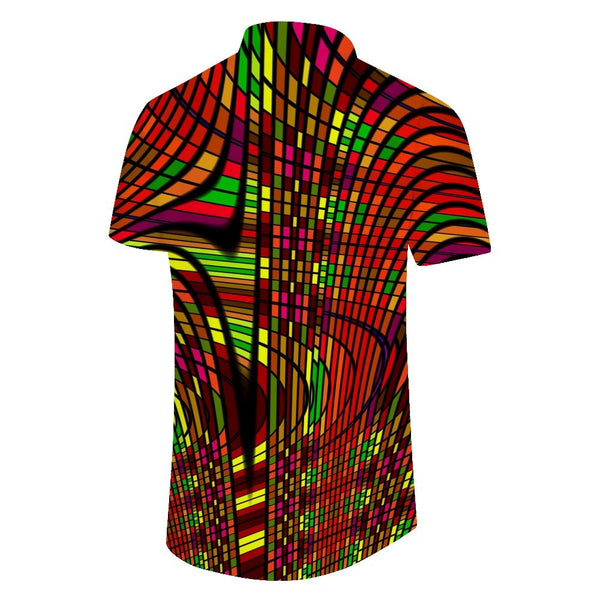 
Cool geometric fashion trend Hawaiian style button-down men's daily street tops shirt
                