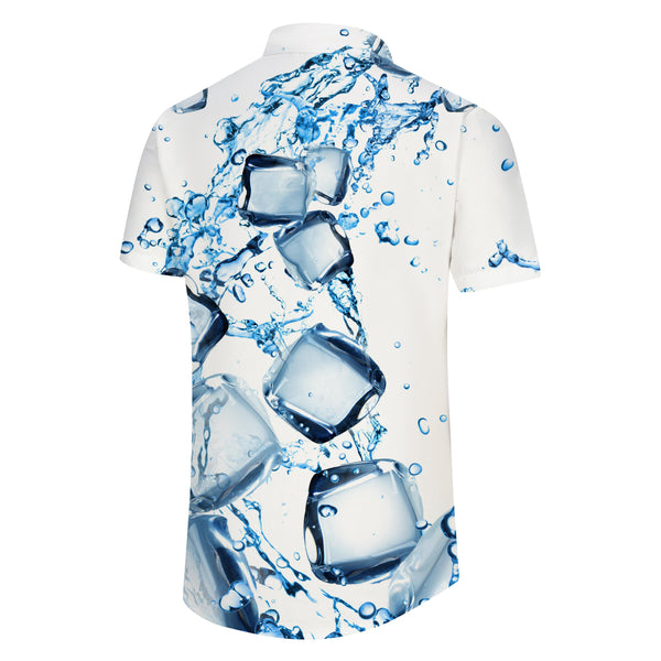 
Ice cube water drop 3D pattern fashion lapel shirt men's tops casual personality short-sleeved shirt beach
                