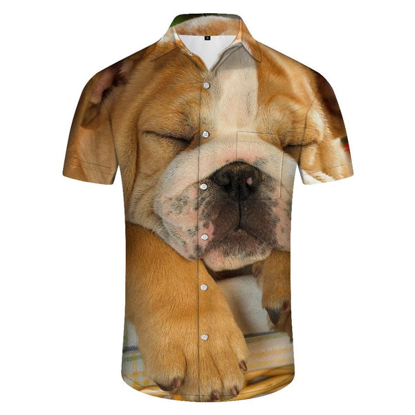 
French Bulldog Print Men's Casual Lapel Button-Down Beach Party Shirt Short Sleeve Beach Vacation
                