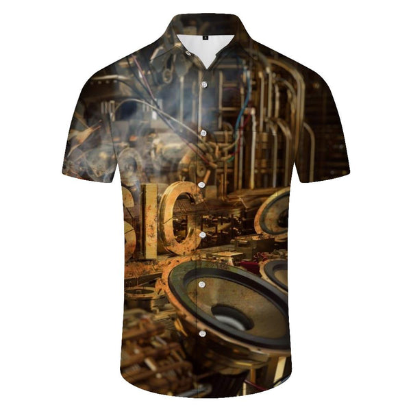 
Cool steampunk gear print men's retro collar short sleeve shirt beach shirt and casual shirt suitable for any occasion
                