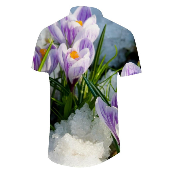 
Green Leaves and Purple Flowers Printed Mens Pocket Hawaiian Shirt Tropical Summer Short Sleeve Casual Beach Clothes
                