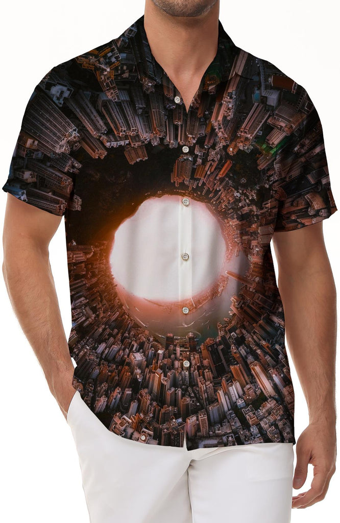Design Traveling through time mens casual button down hawaiian shirt summer tropical clothing mens print beachwear vintage