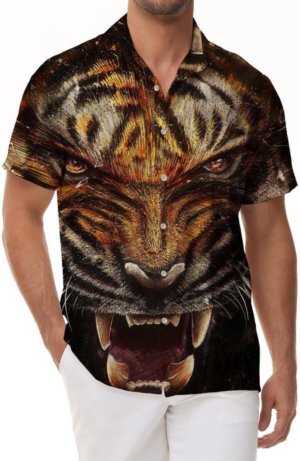 Carnivore Men's Casual Tiger Print Short Sleeve Hawaiian Casual Loose Top