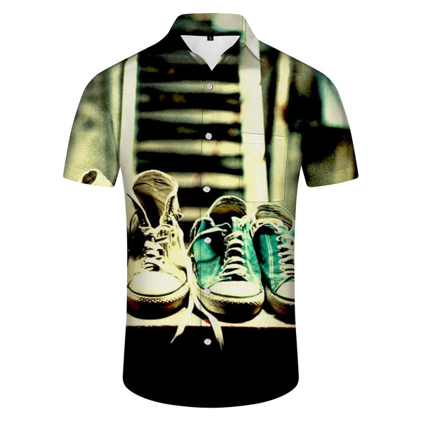 
Warrior shoes print pattern summer men's short-sleeved shirt casual summer button beach short-sleeved
                