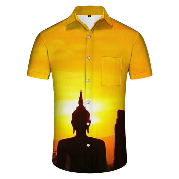 
Yellow landscape pattern Hawaiian tropical shirt short sleeve loose men's lapel casual beach style shirt button vacation seaside beach shirt 3d digital printing
                