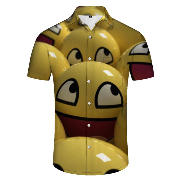 
Funny expression pack yellow tropical fashion men's casual Hawaiian four seasons shirt short sleeve comfortable and breathable
                