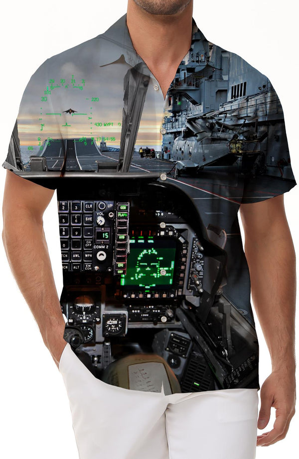 Men's Airliner Cockpit Pilot Aircraft Short Sleeve Beach Shirt Hawaiian Shirt Summer Clothes Lapel Shirt Casual Tops Printed Business Clothing