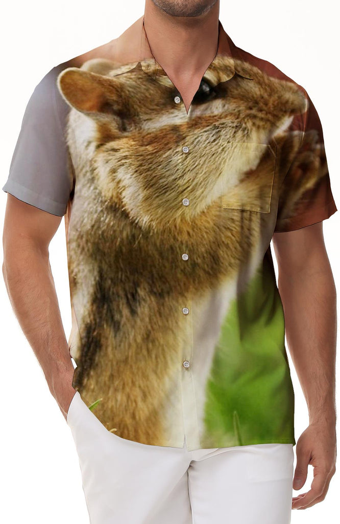 Gray Squirrel Animal Casual Button-Down Lapel Hawaiian Shirt Summer Tropical Beach Men's Short Sleeve Shirt Fun