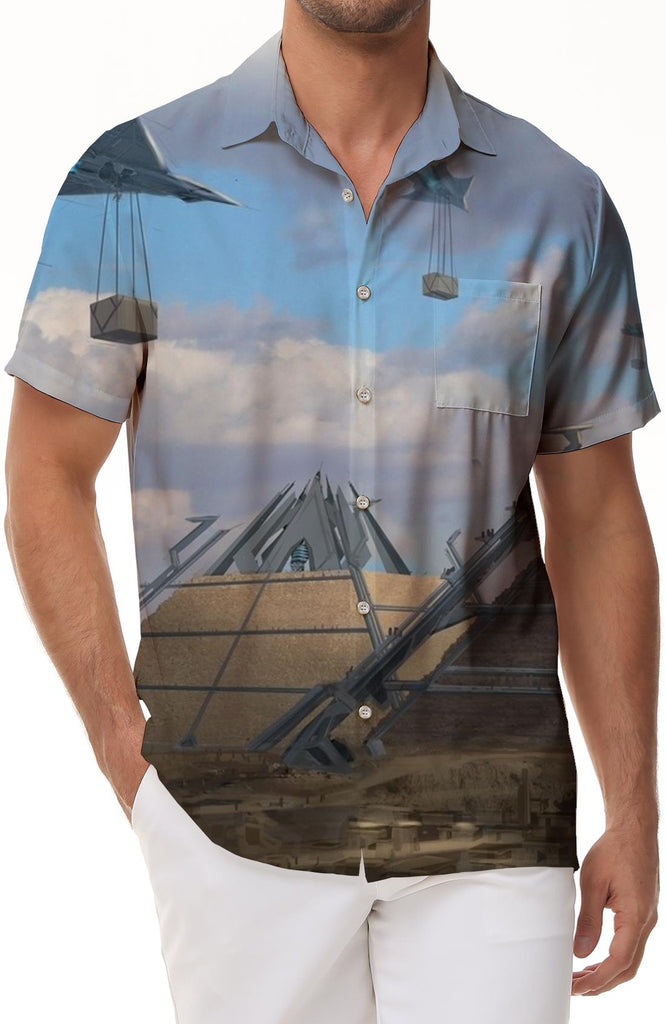 Ancient Egypt Secret Pyramid Sphinx Hawaiian Shirt Men's Summer Beach Print Short Sleeve Button