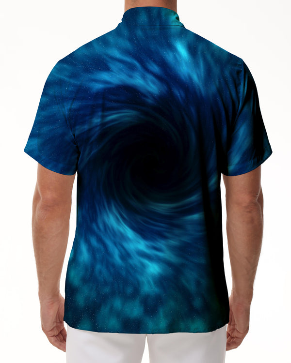 
I'm afraid vortex black hole blue starry sky tropical four seasons Hawaii short-sleeved shirt men's casual button-down shirt short sleeve
                