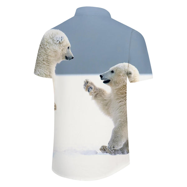 
Men's shirt casual short sleeve beach snow and white bear summer shirt men's printed shirt party
                