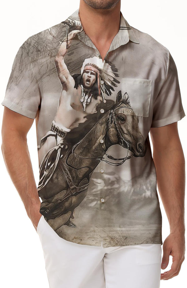 Oil painting running horse men's Hawaiian shirt short sleeve button casual shirt suitable for summer beach