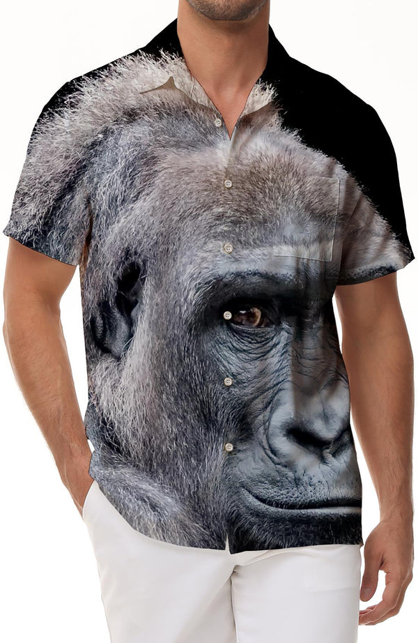 African fashion fun animal gorilla wild summer short sleeve shirt men's casual loose button formal shirt suitable for vacation travel holiday seaside beach party
