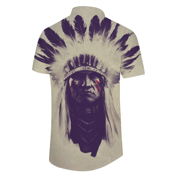 
Native American Indian Men's Cuban Collar Shirt Casual Button Shirt Short Sleeve Vacation Beach
                