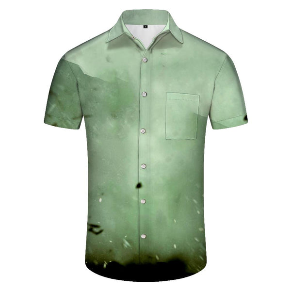 
Water Painting Men's Short Sleeve Button-Down Shirt Regular Fit Polyester Casual Shirt with Pockets
                