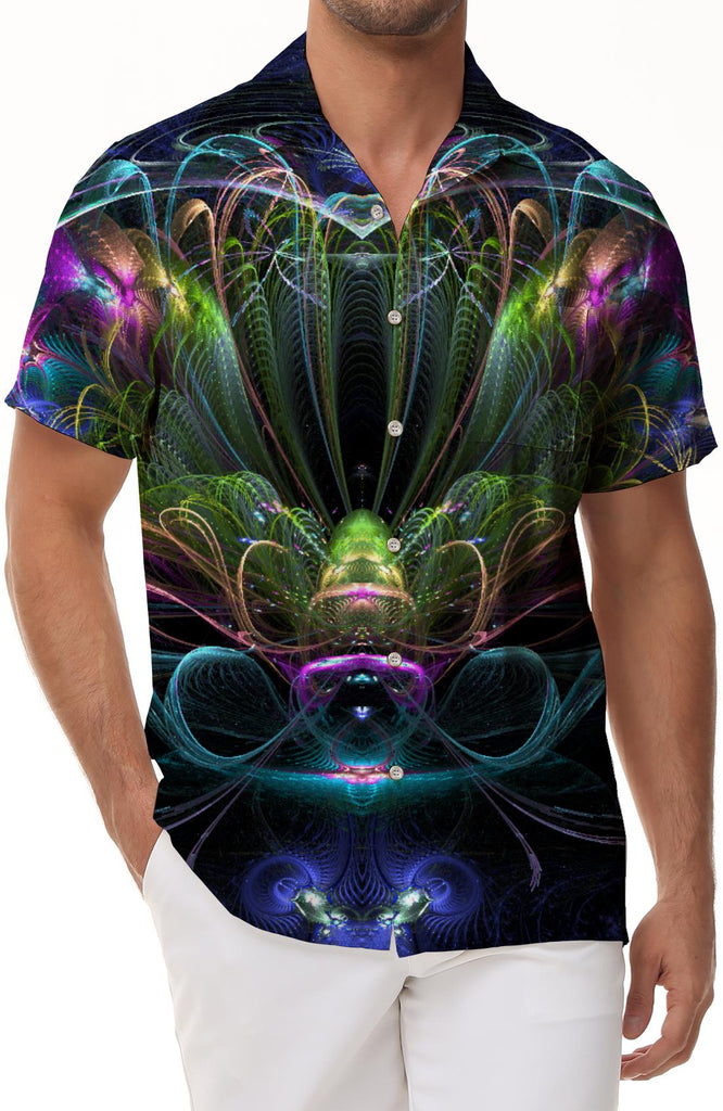 Abstract color print abstract geometric men's casual Hawaiian button beachwear short sleeve shirt