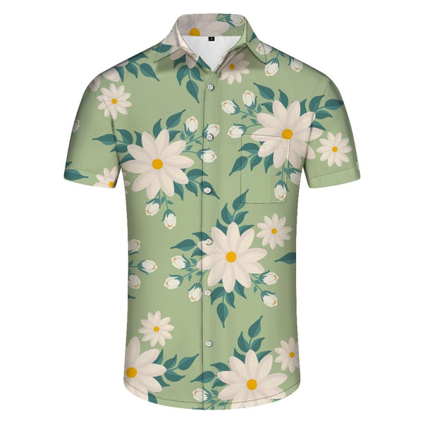 
Fashionable and comfortable beach seaside men's casual loose lapel Hawaiian floral pattern style short sleeve shirt
                