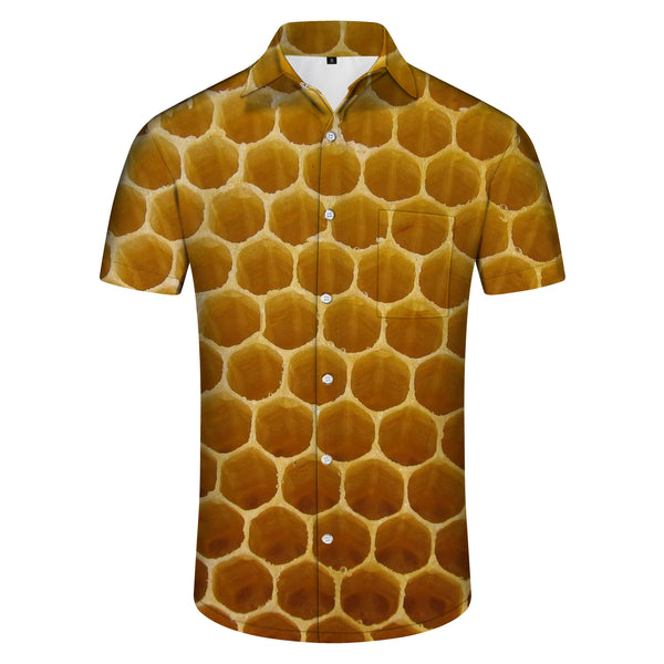 
Honeycomb Gold Personality Daily Men's Hawaiian Button Casual Printed Shirt Short Sleeves
                