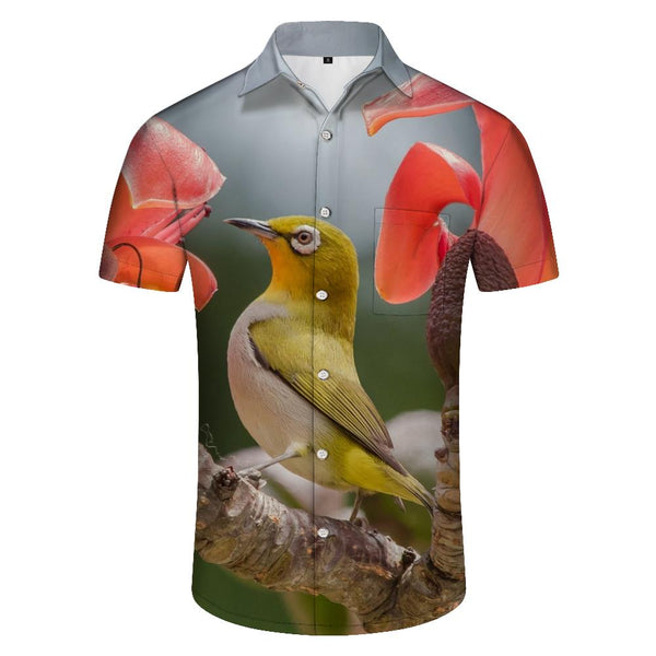 
Birds on the tree suitable for summer beach men's short-sleeved shirt Hawaiian tropical casual shirt button shirt four seasons
                