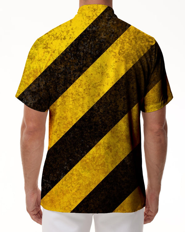 
Warning tape tropical Hawaiian pocket collar men's casual short sleeve shirt button collar top beach wear
                