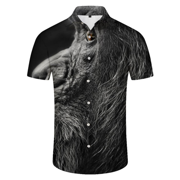 
Thick hair wild animal gorilla Africa men's casual loose button Hawaiian lapel suitable for vacation street walking daily fishing
                