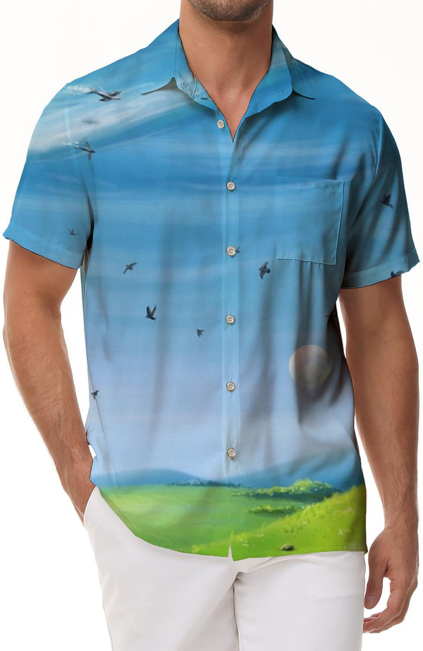 Natural Landscape Pattern Short Sleeve Men's Casual Sports Shirt Floral Art Hawaiian Party Beach Top
