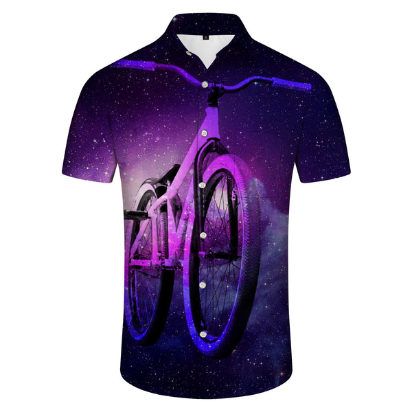 
Purple bicycle print pattern men's tropical shirt short-sleeved Hawaiian style button-down casual beach holiday four seasons fashion
                