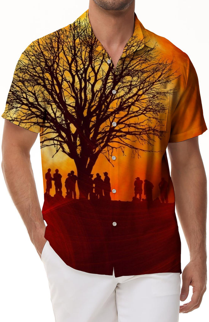 Casual lazy shirt sunset beautiful scenery men's short sleeve Hawaiian shirt trees flowers beach casual style shirt